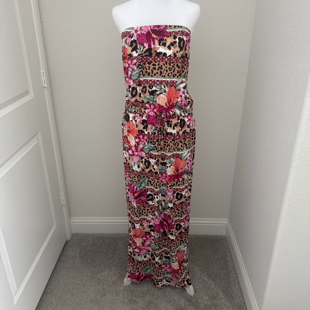 NWOT LASCANA/Venus strapless tropical leopard dress size medium